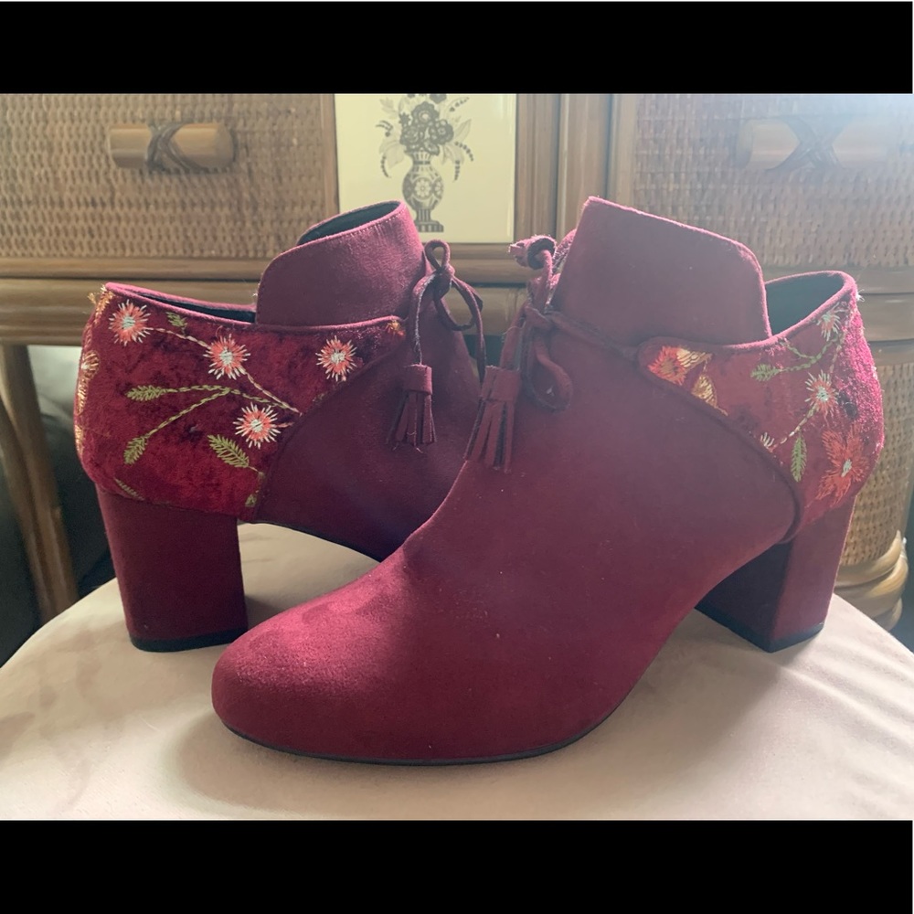 Burgundy/floral booties